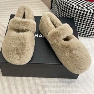 Chanel Beige Faux Fur Women's Shoes